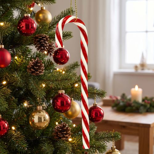 Bastón de caramelo decorativo, rojo y blanco, para colgar. | Floristik24.es