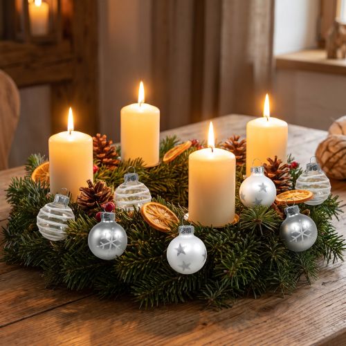Mini bolas navideñas blancas, plateadas vidrio real Ø3cm 9 piezas | Floristik24.es
