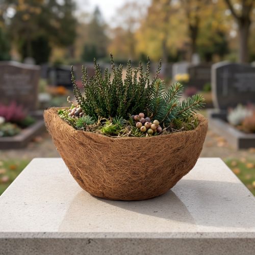 Cuenco de flores redondo, cuenco de fibra natural, cuenco de planta de coco de aproximadamente 30 cm | Floristik24.es