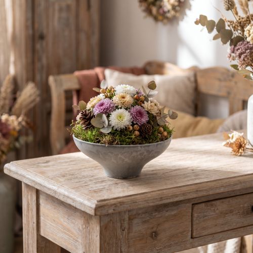 Cuenco decorativo con base, macetero redondo, gris, Ø19cm, H8cm | Floristik24.es