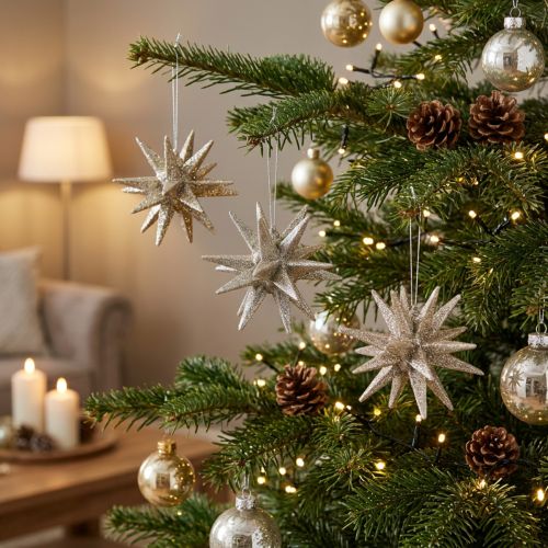 Estrellas con mica champagne 11,5cm 4uds | Floristik24.es