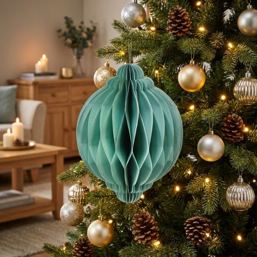 Bola navideña papel cebolla turquesa FSC Ø15cm H20cm | Floristik24.es