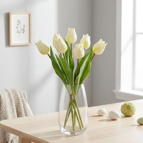 Tulipanes decorativos Flores artificiales Blanco Crema 20cm 6 uds | Floristik24.es