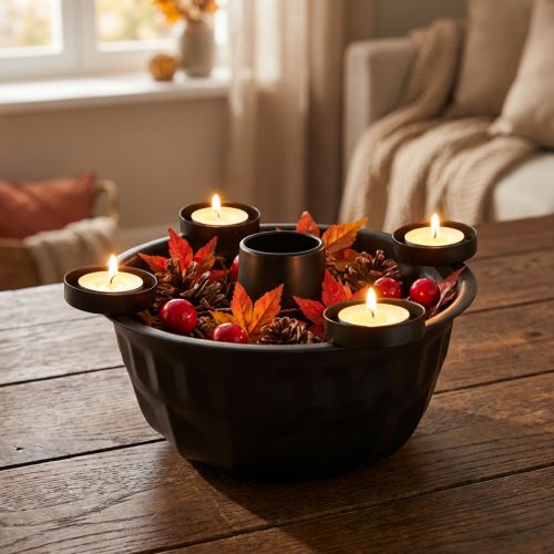Cuenco decorativo de metal en negro – Diseño Gugelhupf, 26 cm – Elegante portavelas para un ambiente acogedor | Floristik24.es