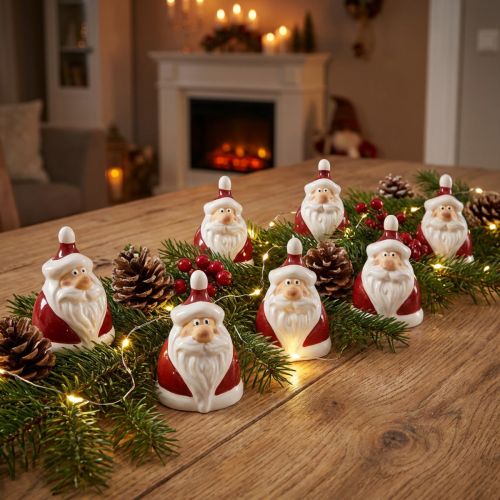 Figura de Papá Noel de cerámica, roja y blanca, 6,4 cm – Decoración navideña festiva – 6 piezas | Floristik24.es