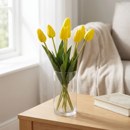 Flores de tulipán artificiales para una decoración primaveral realista en el salón o la oficina, 40 cm, 7 piezas | Floristik24.es