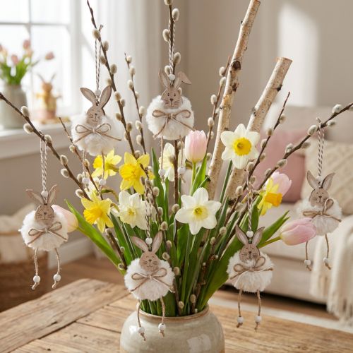 Conejitos conejitos decorativos de madera para colgar blanco natural 5cm×12cm 6ud | Floristik24.es