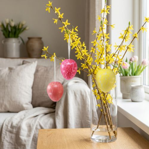 Percha decorativa Huevos de Pascua craquelado amarillo/rosa/rojo Ø8,5cm 3 piezas | Floristik24.es