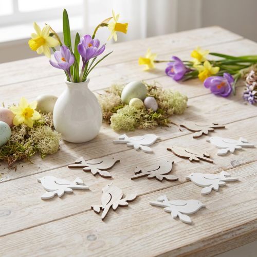 Decoración dispersa madera primavera pájaro decoración blanco natural 4cm 72 piezas | Floristik24.es
