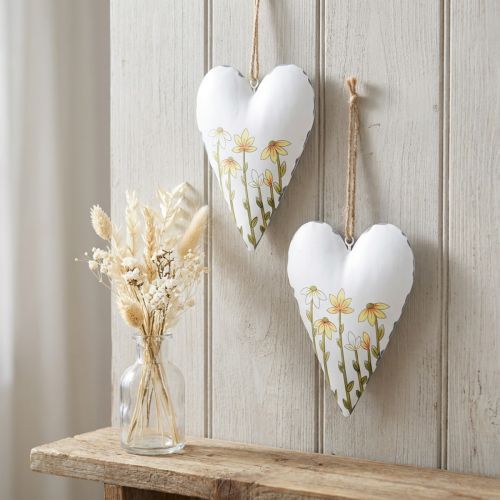 Artículo Corazones de metal blanco para colgar estilo campestre 14×1,5×20cm 2 uds