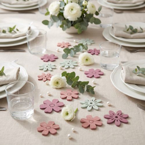 Decoración dispersa flores de mesa madera blanco rosa violeta 3,5 cm 36 piezas | Floristik24.es