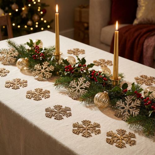 Artículo Decoración navideña copo de nieve dorado Ø4cm 48 piezas