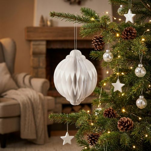 Bola alveolar Bola navideña papel blanco FSC Ø15cm H20cm | Floristik24.es