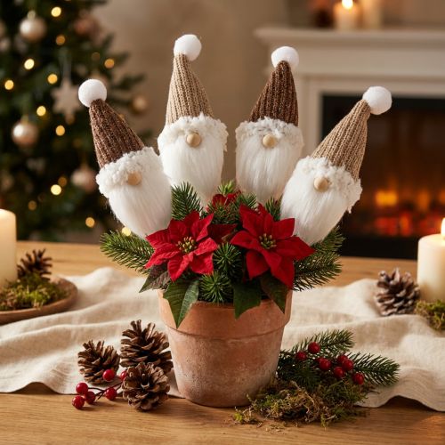 Plug decorativo gnomo Navidad blanco marrón 4x11cm 4uds | Floristik24.es