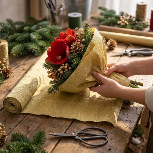 Floreria Papel Crepe Dorado