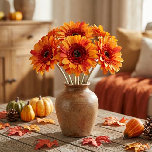 Flor de gerbera artificial, flor artificial naranja Ø11cm 50cm | Floristik24.es