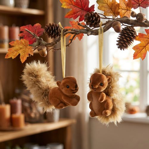 Decoración otoñal, ardilla colgante decorativa, marrón, juego de 2 | Floristik24.es