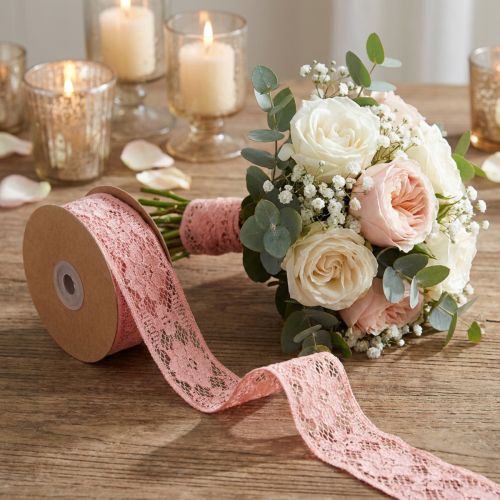 Cinta de encaje rosa viejo, cinta decorativa, decoración vintage, cinta decorativa, decoración de boda W25mm L15m | Floristik24.es