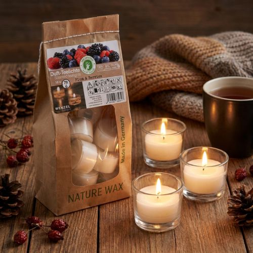 Velas aromáticas, velas de té de frutos rojos, velas de té aromáticas, velas de cera Ø3,8cm H2,3cm blanco 18 piezas | Floristik24.es