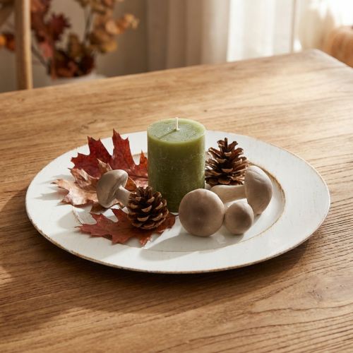 Plato decorativo redondo plástico retro blanco marrón brillo Ø30cm | Floristik24.es