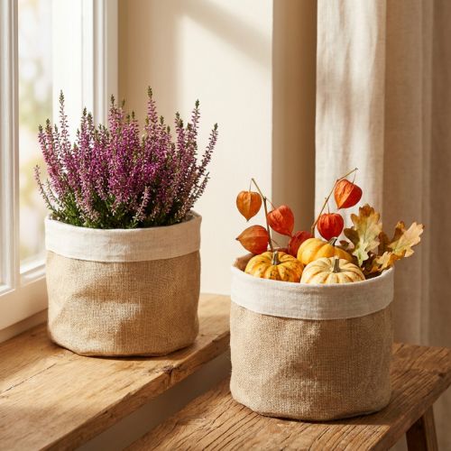 Artículo Macetero Yute Tela Cesta Utensilo Natural Ø21cm H19cm 3ud