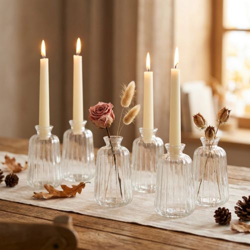 Botellas decorativas candelabro mini jarrones vidrio Al.11cm 6 piezas | Floristik24.es
