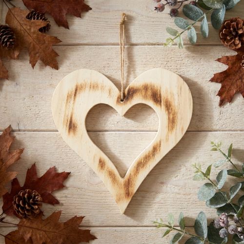 Corazón decorativo corazón decorativo de madera en corazón quemado natural 25x25cm | Floristik24.es