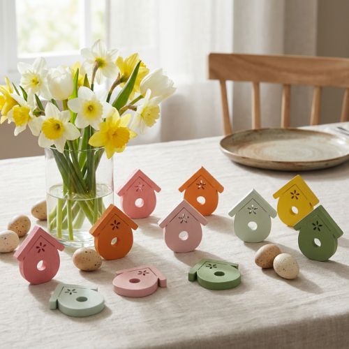 Decoración dispersa casita para pájaros decoración de mesa de madera de colores 2,5–3,5 cm 48 piezas | Floristik24.es