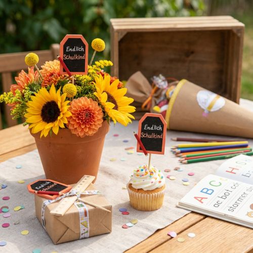 Artículo Tapón decorativo vuelta al cole “Por fin el colegio” madera 7×5,5cm 16 piezas