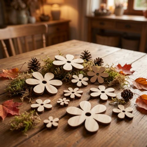 Decoración dispersa flores de madera decoración de mesa marrón natural Ø2-6cm 20 piezas | Floristik24.es