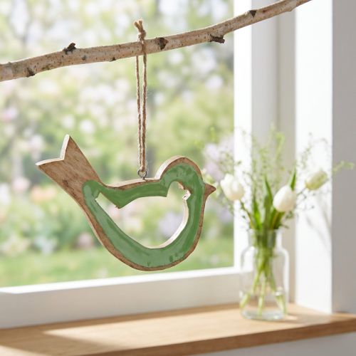 Decoración de pájaros colgador decorativo de madera verde natural 15,5x1,5x16cm | Floristik24.es