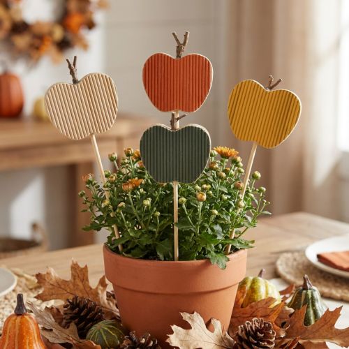 Estacas de flores de otoño, adornos de manzana de madera, 5x5,5 cm, 8 piezas | Floristik24.es