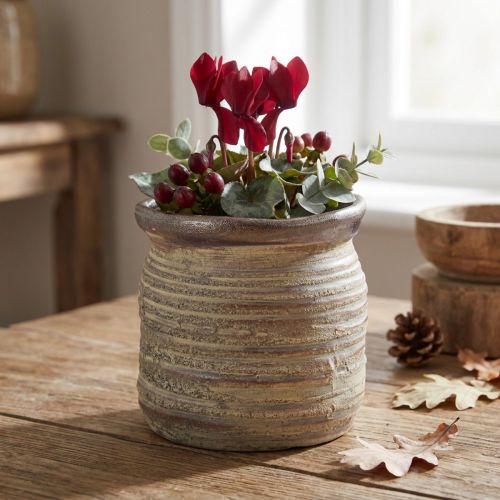 Macetero de cerámica florero decorativo marrón gris metalizado 14×14cm | Floristik24.es