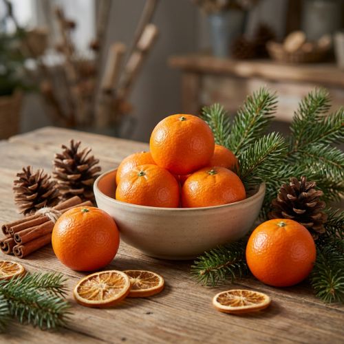 Mandarinas artificiales decorativas en red, aspecto engañosamente realista, Ø5 cm, juego de 12, perfectas para decoración del hogar y escaparates. | Floristik24.es