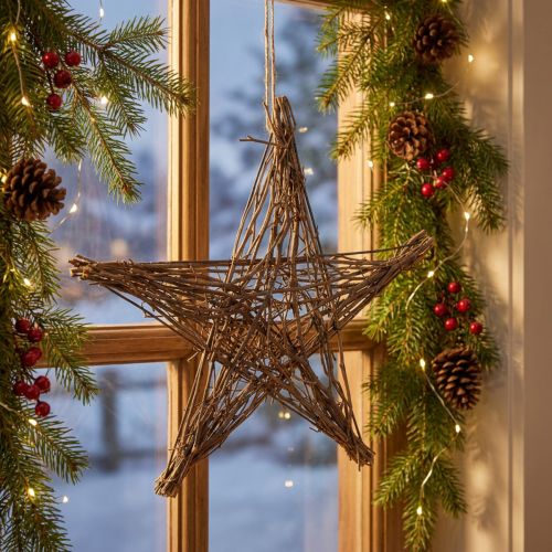 Estrella decorativa Poinsettia de ramas para colgar 50cm | Floristik24.es