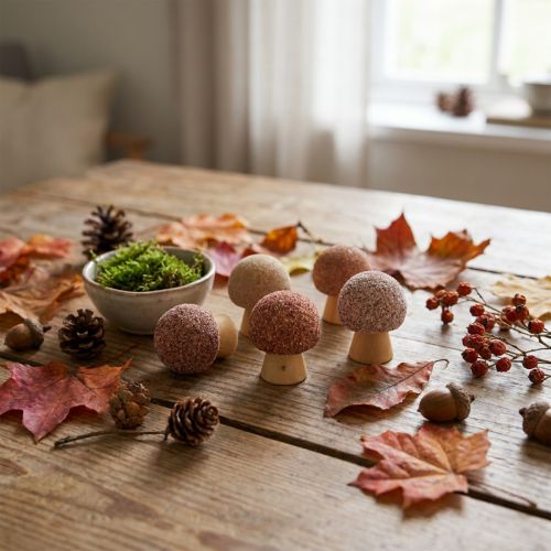 Setas decorativas de madera, mini, color marrón, Ø2 cm, 24 unidades | Floristik24.es