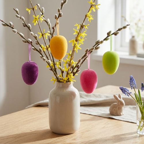 Huevos de Pascua para colgar, color verde, amarillo, rosa, baya, 11 cm, 4 unidades | Floristik24.es