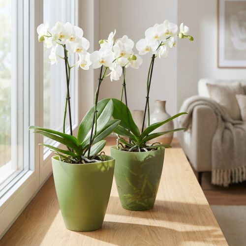 Artículo Maceta para orquídea, maceta, jarrón de plástico, verde, 16,5 cm de alto, 2 piezas