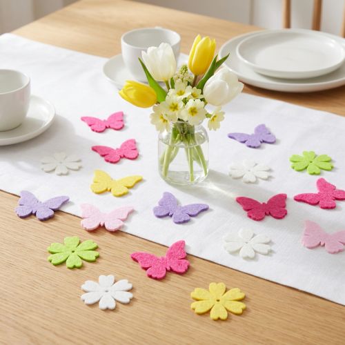 Decoración para esparcir Flores y mariposas Fieltro 4cm 72pzs | Floristik24.es