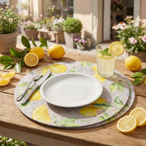 Manteles individuales redondos de fieltro gris Summer Lemon 31cm 2 uds | Floristik24.es