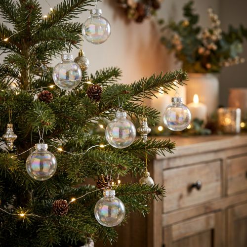 Artículo Mini bolas navideñas de cristal iridiscente, transparentes, de 3 cm, paquete de 22 unidades