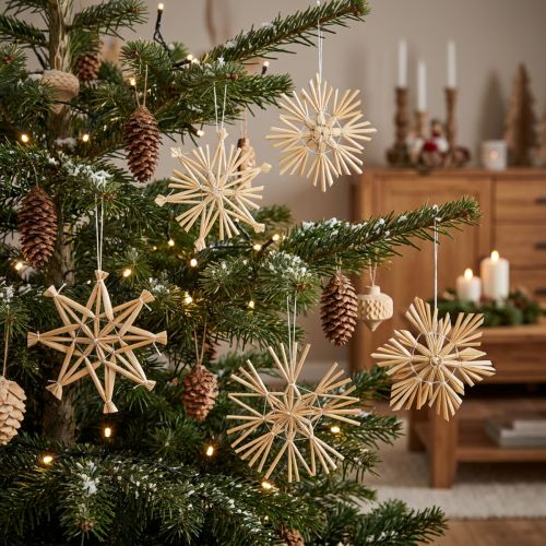 Estrellas de paja navideñas Adornos para árbol de Navidad 8cm 12 piezas | Floristik24.es