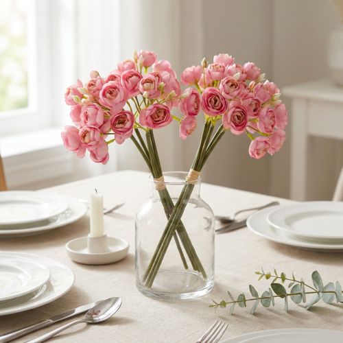 Ramo de ranúnculos artificiales, elegante decoración de mesa, 32 cm, 5 piezas | Floristik24.es