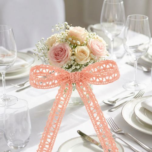 Cinta de regalo para la decoración crochet lace salmon 12mm 20m | Floristik24.es