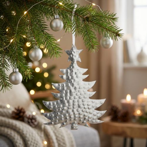 Colgante para árbol de Navidad, decoración de Adviento, decoración de metal para Navidad, plata 20,5×15,5cm | Floristik24.es