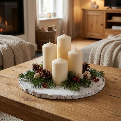 Artículo Disco de madera decorativo con posavasos de corteza de contrachapado blanco Ø20cm