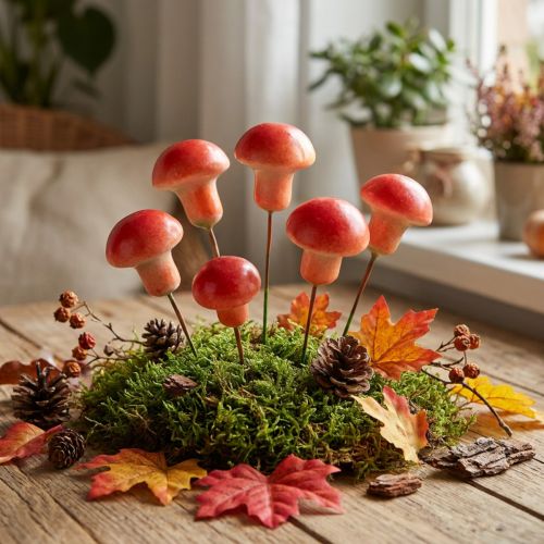 Hongos decorativos en alambre, rojos, decoración otoñal, para pegar, 7 cm, 24 piezas | Floristik24.es