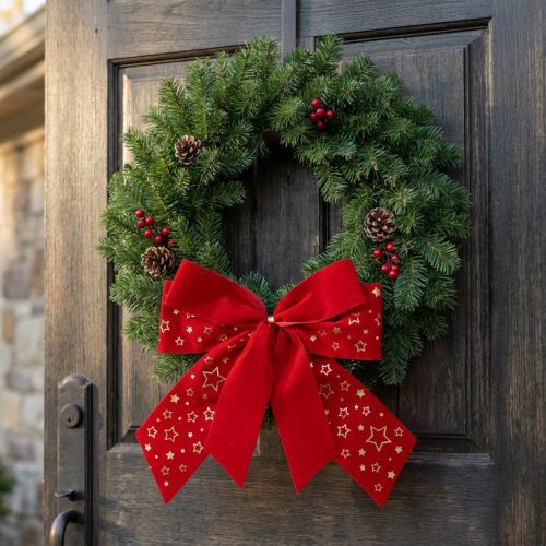 Lazo rojo de estrellas navideñas, lazo decorativo para exterior, 21 cm, 2 unidades | Floristik24.es