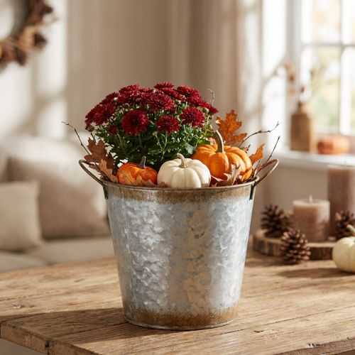Maceta decorativa con asas, cubo para plantar, recipiente de metal, plata, acero envejecido, Ø17cm H16.5cm | Floristik24.es