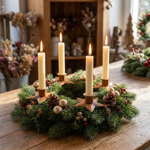 Velas candelabro estrella de Adviento marrón Ø9.5cm 4pcs | Floristik24.es